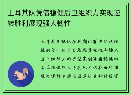 土耳其队凭借稳健后卫组织力实现逆转胜利展现强大韧性