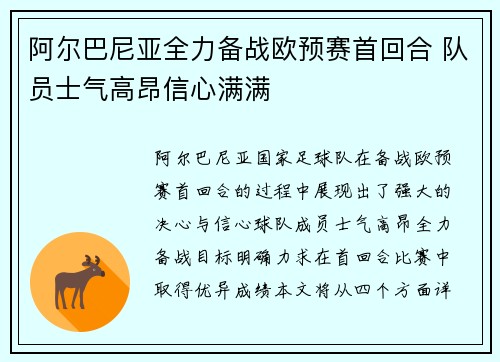 阿尔巴尼亚全力备战欧预赛首回合 队员士气高昂信心满满