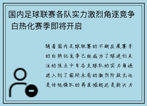国内足球联赛各队实力激烈角逐竞争 白热化赛季即将开启