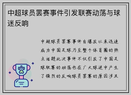 中超球员罢赛事件引发联赛动荡与球迷反响